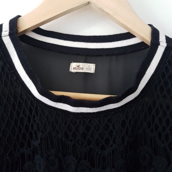 Hollister Y2K Lace Mesh Overlay Open Knit Short Sleeve Blouse Top Sz S - Picture 3 of 10